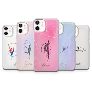 Coque de portable gymnastique rythmique Nom personnalisé pour iPhone 16+ 15 14 13 12 11 XR 7 8 Samsung A55 S24 FE S23 S22 S21 A35 Pixel 9 pro XL