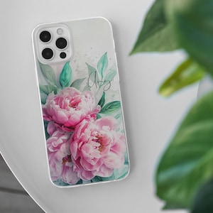 Gepersonaliseerde pioenroos telefoonhoesje Esthetic Floral Cover voor iPhone 16 15 14 13 12 11 XR 7 8 Samsung S25 S24 Fe S23 S22 S21 A35 A55 A56 Pixel 9