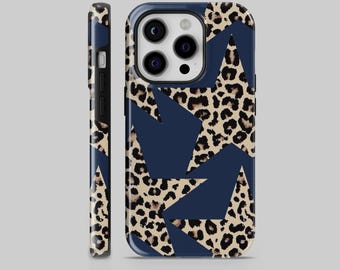 Funda para teléfono con estampado de leopardo, diseño abstracto animal en azul marino, compatible con iPhone 17 Pro Max, 16e, 15 Plus, 14, 13, 12, 11 XR, Samsung S25, S24, S23, A16 y Pixel.