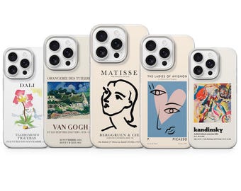 Funda de teléfono con diseño de arte abstracto de Picasso, Matisse, Van Gogh, Dalí y Kandinsky para iPhone 16e, 15, 14, 13, 12 y 11 XR, Samsung S25, S24, S23, A16, A56, Pixel 10