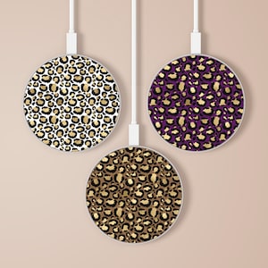Leopard Print Wireless Charger Animal Pattern Charging Station Fast Charging for iPhone 16 15 14 13 12 11 XR Samsung S21 S22 S23 S24 A55
