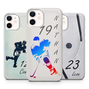 Personalisierte Handyhülle Eishockey Name Jersey Nummer Cover für iPhone 16 Pro max 15 14 13 12 11 XR 8 Samsung S25 S24 Fe A16 Pixel