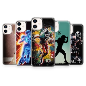 Custodia per telefono personalizzata con numero di maglia del giocatore di football americano per iPhone 16, 15, 14, 13, 12, 11, XR, 8, Samsung S25, S24, A16, A56, Pixel