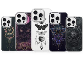 Gothic Witchy Phone Case Celestial Moth & Magic Cover for iPhone 17 Pro max 16e 15 14 13 12 11 XR, Samsung S25 S24Fe A16 A17, Pixel 10 Pro