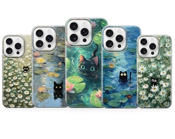 Funda de gato negro con diseño de naturaleza caprichosa para iPhone 17 Pro Max, 16e, 15 Plus, 14, 13, 12 Pro, 11 XR, Samsung S25, S24 Fe, A17, A56, S23 y Pixel 10