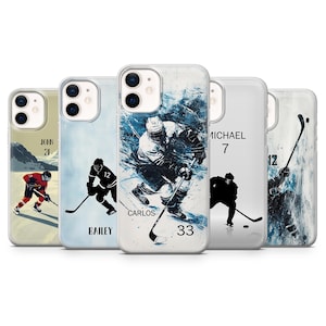 Personalisierte Eishockey Handyhülle Name Nummer Cover für iPhone 16 Pro max 15 14 13 12 11 XR 7 8 Samsung S25 S24 Fe A16 A36 Pixel 9