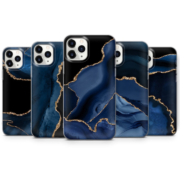 Blauw marmer telefoonhoesje elegante cover voor iPhone 15, 14, 13, 12, 11 Pro max, XR, 7, 8, Samsung A14, S21, S22, S23 A54, Pixel 8, 7