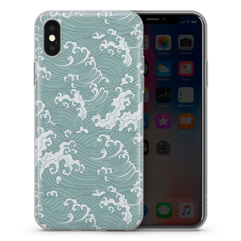 Japanese Wave phone case cover with aesthetic design for Etsy