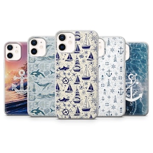 Custodia per telefono nautica con ancora e barca a vela per iPhone 16+ 15 14 13 12 11 XR 7 8, Samsung S25 S24 FE S23 S22 S21 A16 A56, Pixel 9 Pro XL