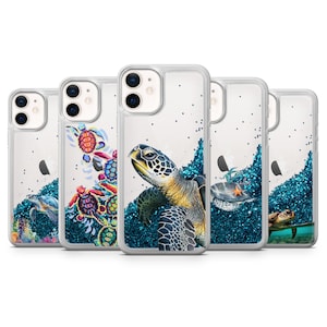 Turtle Glitter iPhone Case Sparkling Ocean Vibes Cover for iPhone 15 Pro max, 14, 13, 12 mini, 11, XR, X, Xs max, SE, 7, 8, Clear background