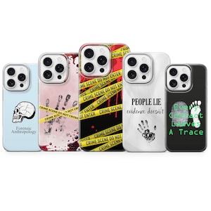 Funda para teléfono con temática de escena del crimen, diseño de ciencia forense para iPhone 17 Pro Max, 16, 15, 14, 13, 12 y 11 XR, Samsung S25, S24 Fe, S23, A56, A17 y A36, Pixel 10