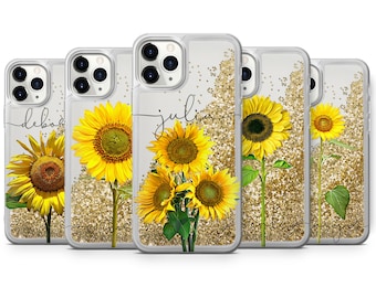 Special Made to order Sunflowers Phone Case Liquid Sparkling Golden Glitter Cover for iPhone 15 pro max 14 13 12mini XR 7 8 plus