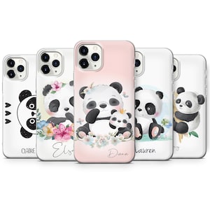 Niedliche Panda Handyhülle Personalisierte Name Cover für iPhone 16 Pro max 15 14 13 12 11 XR 7 8, Samsung S25 S24 Fe S23 S22 A35 A16 Pixel 9 pro XL