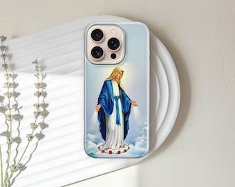 Jungfru Maria mobilskal religiös konst, katolskt fodral för iPhone 16 Pro 15 plus 14 13 12 11 XR 7 8 Samsung S25 S24 A56 A16 A25 Pixel 9 Pro XL