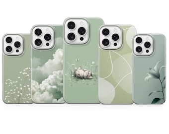 Sage grüne Handyhülle Minimalist Style Cover für iPhone 17 pro max 16e 15 plus 14 13 12 11 X 8, Samsung S26 S25Fe S24 S23 A17 A57, Pixel