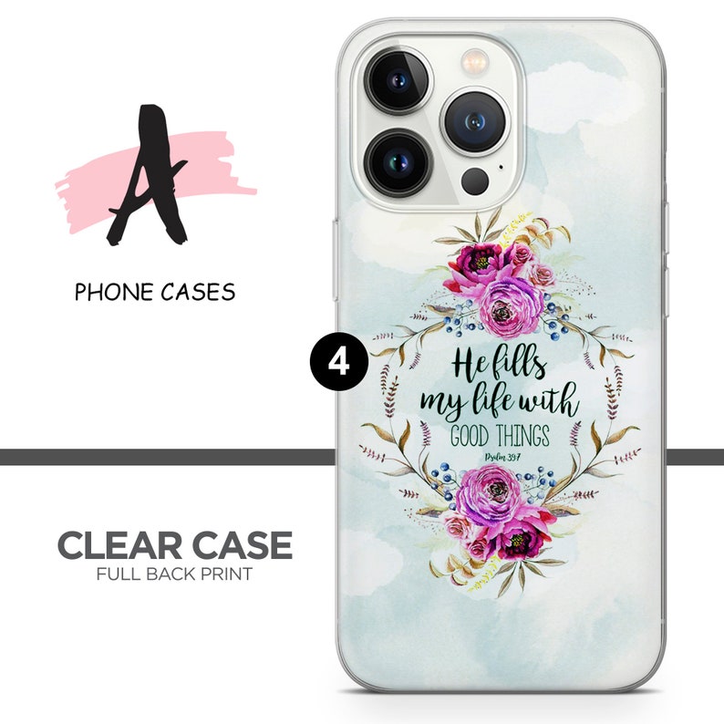 Kristet telefonskal med inspirerande bibelvers för iPhone, iPhone 17, iPhone 16, iPhone 15, iPhone 14, iPhone 13, iPhone 12, iPhone XR, iPhone 8, Samsung S25, S24, A56, A16, Pixel 10/9 Pro XL 4