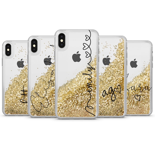 Custodia per telefono con glitter liquido scintillante dorato su ordinazione, Cover Girly per iPhone 15+ 14 pro max 13 mini 12 11 XR 7 8 X Xs 6 6s