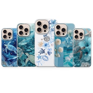 Ocean Blue Phone Case Sea Turtle Floral Aesthetic Cover for iPhone 16 pro max 15 plus 14 13 12 mini 11 XR 7 8 Samsung S25 S24 Fe A56 Pixel 9
