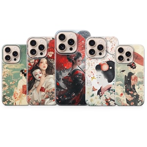 Funda de teléfono Geisha con arte tradicional japonés para iPhone 16e, 15 pro max, 14, 13, 12, 11 XR, 7, 8, Samsung S25, S24 Fe, S23, A16, A56, Pixel 10 pro XL