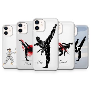Personalisierte Karate Handyhülle Custom Name Kampfkunst abdeckung für iPhone 16 Pro max 15 14 13 12 11 XR 8 Samsung S25 S24 FE A16 A56 Pixel 9
