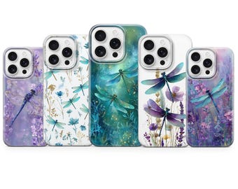 Dragonfly Phone Case Botanical Floral Cover for iPhone 17 Pro max 16e 15 14 13 12 11 XR 8, Samsung S26 S25 S24 Fe A57 A37, Pixel 10