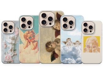 Funda de teléfono con estética de ángel y querubín retro para iPhone 16 Pro Max, 15, 14, 13, 12 Mini, 11, XR, 8, Samsung S25, S24 Fe, S23, A16, A56, Pixel 9 Pro XL