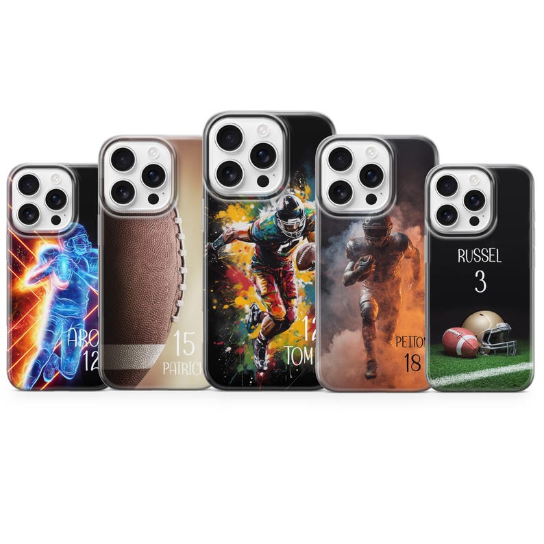 Football Phone Case Personalized Sports Athlete Cover for iPhone 17 pro max 16e 15 14 13 12 11 XR 8 Samsung S25 Fe S24 A16 A56 A17, Pixel 10 image 2