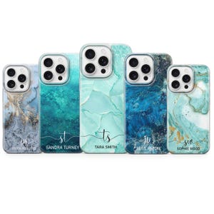 Mint blue Marble Phone case custom name cover for iPhone 16 Pro max 15 14 13 12 Pro 11 XR 8 7, Samsung S25 S24 Fe S23 S22 A56 A16 Pixel 10