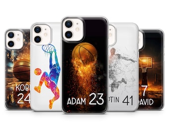 Personalized Basketball Phone Case Custom Name Number Sports Gift Cover for iPhone 16 15 14 13 12 11 XR 7 8, Samsung S25 S24 A16 A56 Pixel