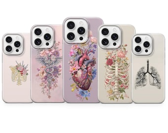 Anatomy Phone Case Floral Medical Cover for iPhone 16 Pro max 15 plus 14 13 12 Pro 11 XR 8 7, Samsung S25 S24 Fe S23 A56 A16, Pixel 9 pro xl