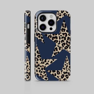 Leopard Druck Sterne TOUGH Handytasche Navy Blue Cheetah Cover für iPhone 16 Pro max 15 14 13 12 11 XR Samsung S25 S24 S23 A55 A54 Pixel 9 8