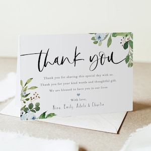 Baptism Thank You Card, Boy Thank You Card Template, DIY Thank You Card, Editable Thank You Card, Thank You Card, Cross & Greenery 001 image 1