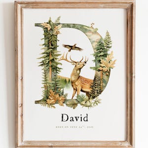 Custom name print, Woodland animals printable, Nursery wall art personalized Deer Initial Woodland Initial Woodland Printable Boys room
