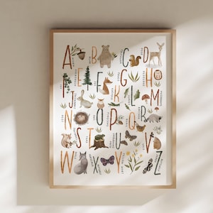 Cartel del alfabeto del bosque, impresión del alfabeto del bosque, vivero del bosque, impresión del número del bosque, arte del bosque, ABC del bosque DESCARGA INSTANTE
