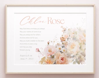 Regalo de bautizo para niña, personalizado e imprimible, regalo para niña, arte mural para habitación infantil, letrero de bautizo para ahijado/a, decoración para habitación infantil, imprimible.