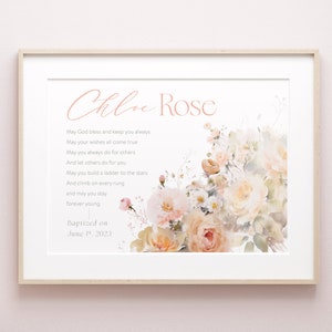 Baptism Gift Girl, Personalized PRINTABLE, Baby Girl Gift, Nursery Wall Art, Godchild Baptism Sign Dedication Gift, Nursery Decor, PRINTABLE