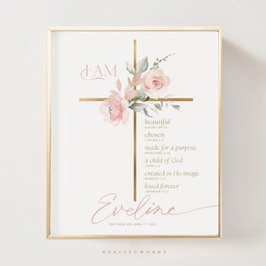 Taufe Geschenk Mädchen, personalisiert DRUCKBAR, Baby Mädchen Geschenk, Boho Kinderzimmer Wand Kunst, Patenkind Taufe Zeichen Widmung, Kinderzimmer Dekor, DRUCKBAR