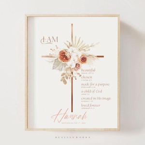 Baptism Gift Girl, Personalized PRINTABLE, Baby Girl Gift, Boho Nursery Wall Art, Godchild Baptism Sign Dedication, Nursery Decor, PRINTABLE