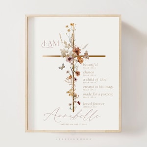 Baptism Gift Girl, Personalized PRINTABLE, Baby Girl Gift, Boho Nursery Wall Art, Godchild Baptism Sign Dedication, Nursery Decor, PRINTABLE