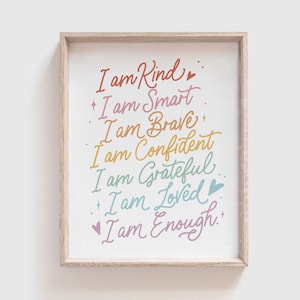 Affirmations print, Rainbow Affirmations Print for kids, personalized affirmations print nursery decor, Pastel wall art INSTANT DOWNLOAD