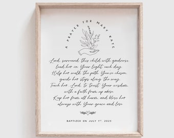 Regalo de bautizo para niña, personalizado e imprimible, regalo para niña, arte mural para habitación infantil, letrero de bautizo para ahijado/a, decoración para habitación infantil, imprimible.