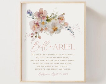 Regalo de bautizo para niña, personalizado e imprimible, regalo para niña, arte mural para habitación infantil, letrero de bautizo para ahijado/a, decoración para habitación infantil, imprimible.