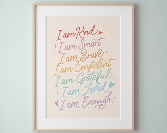 Affirmations print, Rainbow Affirmations Print for kids, personalized affirmations print nursery decor affirmations wall art rainbow INSTANT