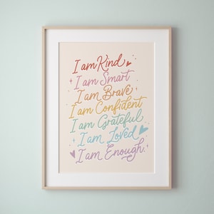 Affirmations print, Rainbow Affirmations Print for kids, personalized affirmations print nursery decor affirmations wall art rainbow INSTANT