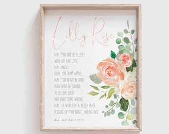 Baptism Gift Girl, Personalized PRINTABLE, Baby Girl Gift, Nursery Wall Art, Godchild Baptism Sign Dedication Gift, Gift from Godparents
