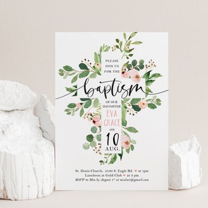 Taufeinladung Mädchen, Blumen Blumen, Druckbare Einladung, Einladungsvorlage, DIY Einladungen Taufe Widmung, SOFORT DOWNLOAD 002