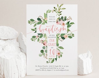 Baptism Invitation Girl Printable Invite Invitations | Etsy