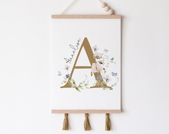 Lettre personnalisée impression pour fille, prénom personnalisable, décoration florale pour chambre d'enfant, fleurs sauvages art mural fleurs IMPRIMABLE