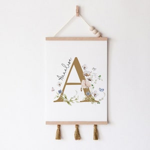 Impresión de letras personalizadas para niñas, nombre de niña personalizable, decoración floral para guardería de niña, arte de pared de flores silvestres, flores IMPRIMIBLES