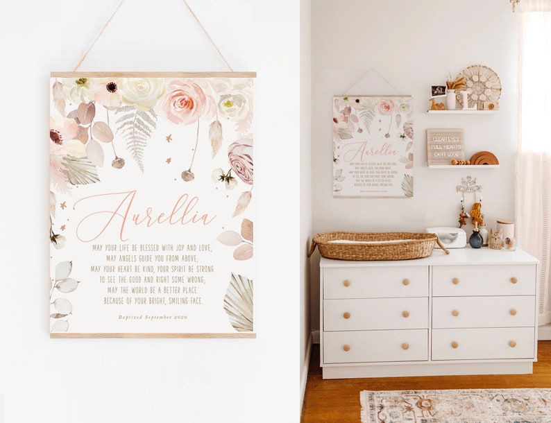 Baptism Gift Girl, Personalized PRINTABLE, Baby Girl Gift, Boho Nursery Wall Art, Godchild Baptism Sign Dedication, Nursery Decor, PRINTABLE image 4